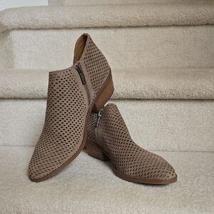 Lucky Brand Perforated Brown Ankle Booties